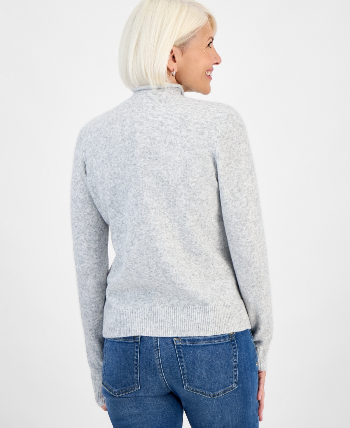 Style & Co Petite Mock Neck Sweater, Macy's Exclusive In Silver