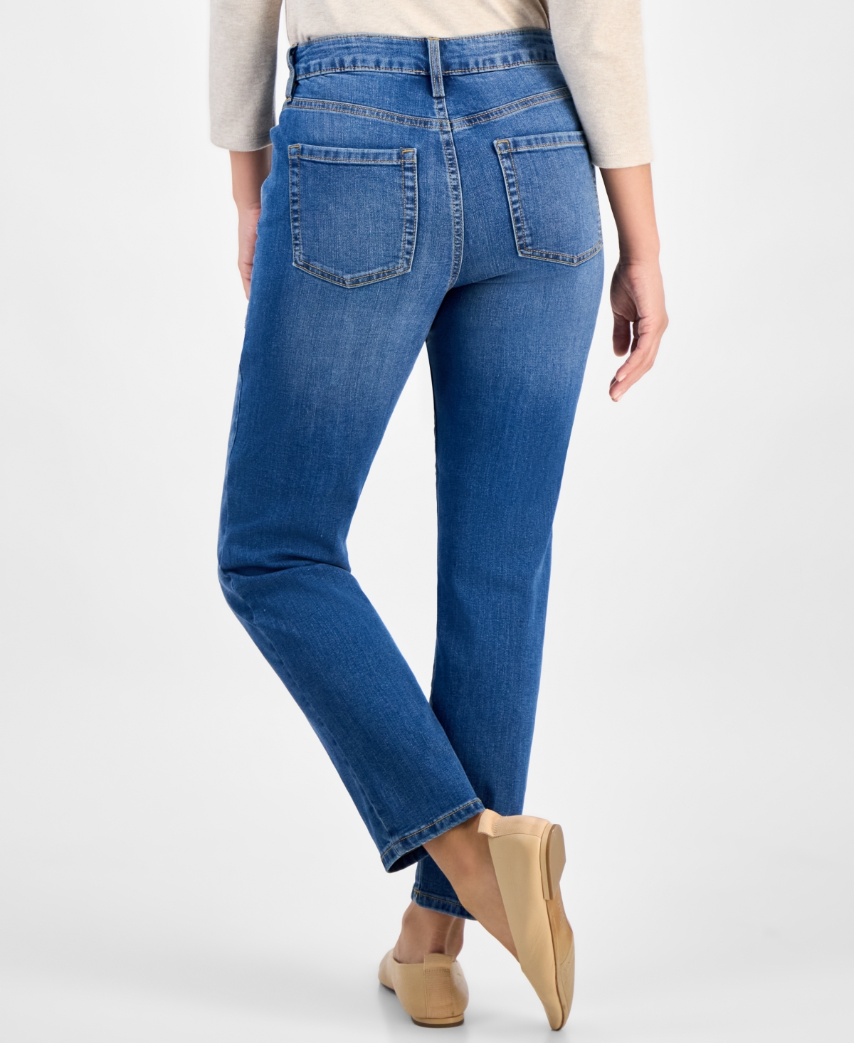 Style & Co Petite Embroidered High-rise Straight-leg Jeans, Macy's Exclusive In Blue