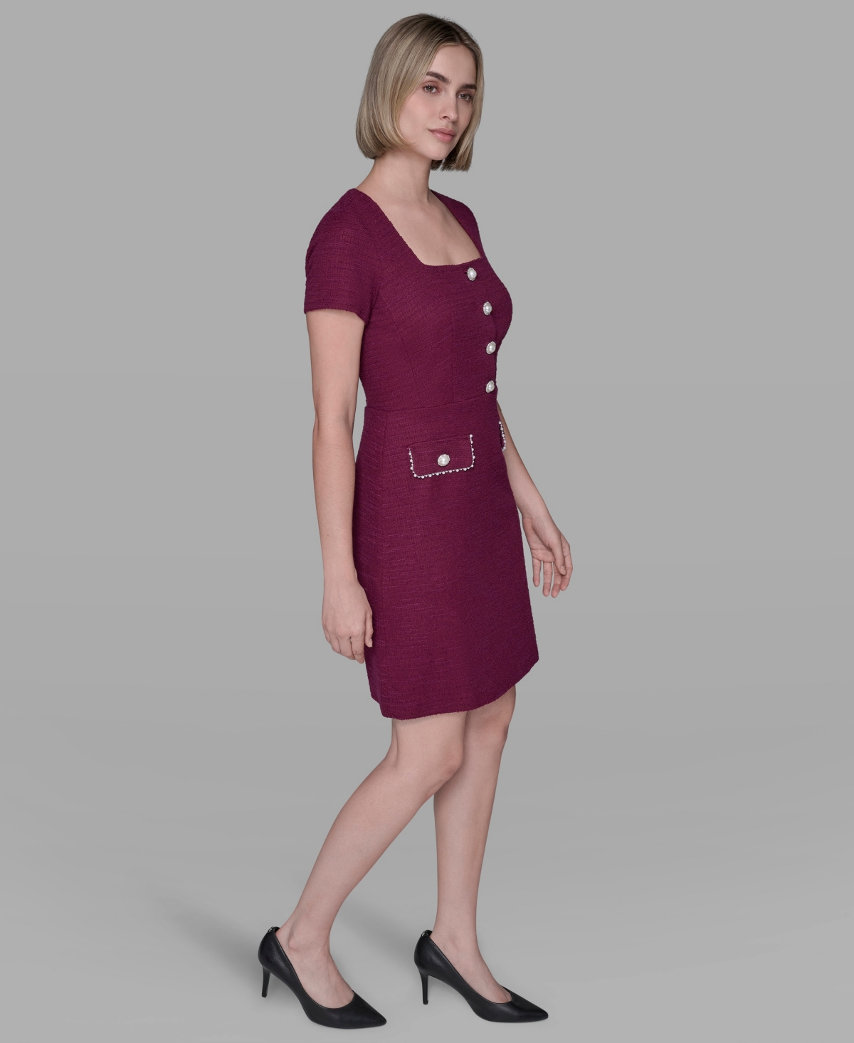 Karl Lagerfeld Women's Embellished Knit Tweed A-line Dress In Purple