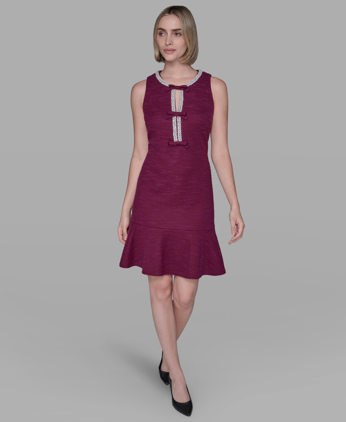 Karl Lagerfeld Women's Embellished Knit Tweed A-line Dress In Burgundy