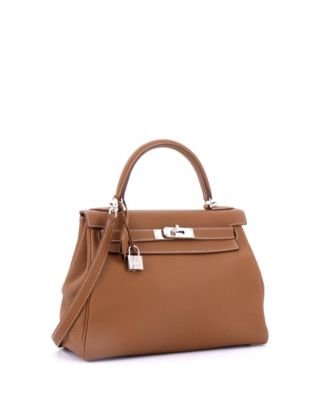 Pre-Owned Hermes Kelly 28 Handbag Brown Togo with Palladium Hardware