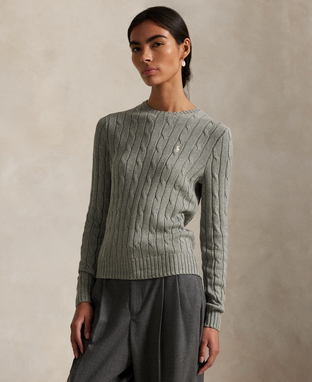 Polo Ralph Lauren Cable Cotton Crewneck Sweater In Black
