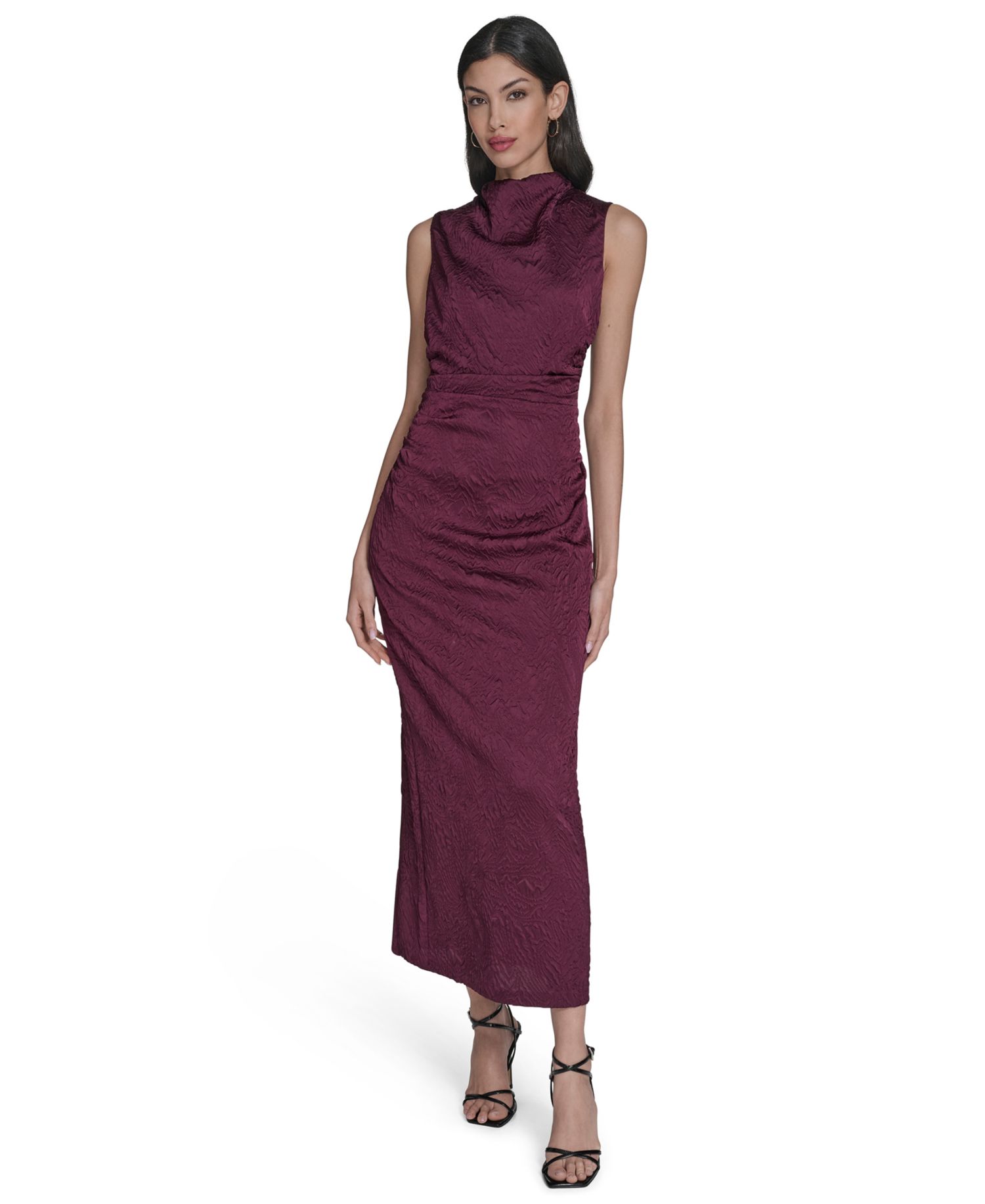 Women's Novelty Knit High Cowl Neck Ruche Waist Bodycon Dress