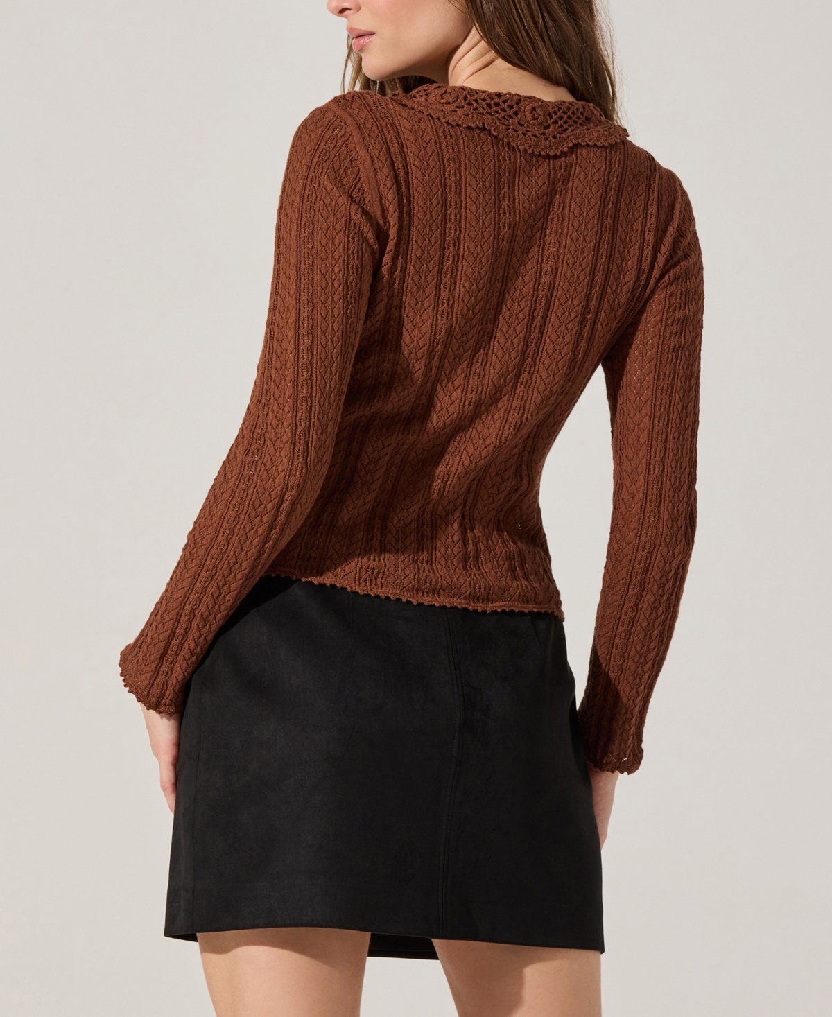 Astr The Label Ottilie Pointelle Stitch Cotton Cardigan In Brown