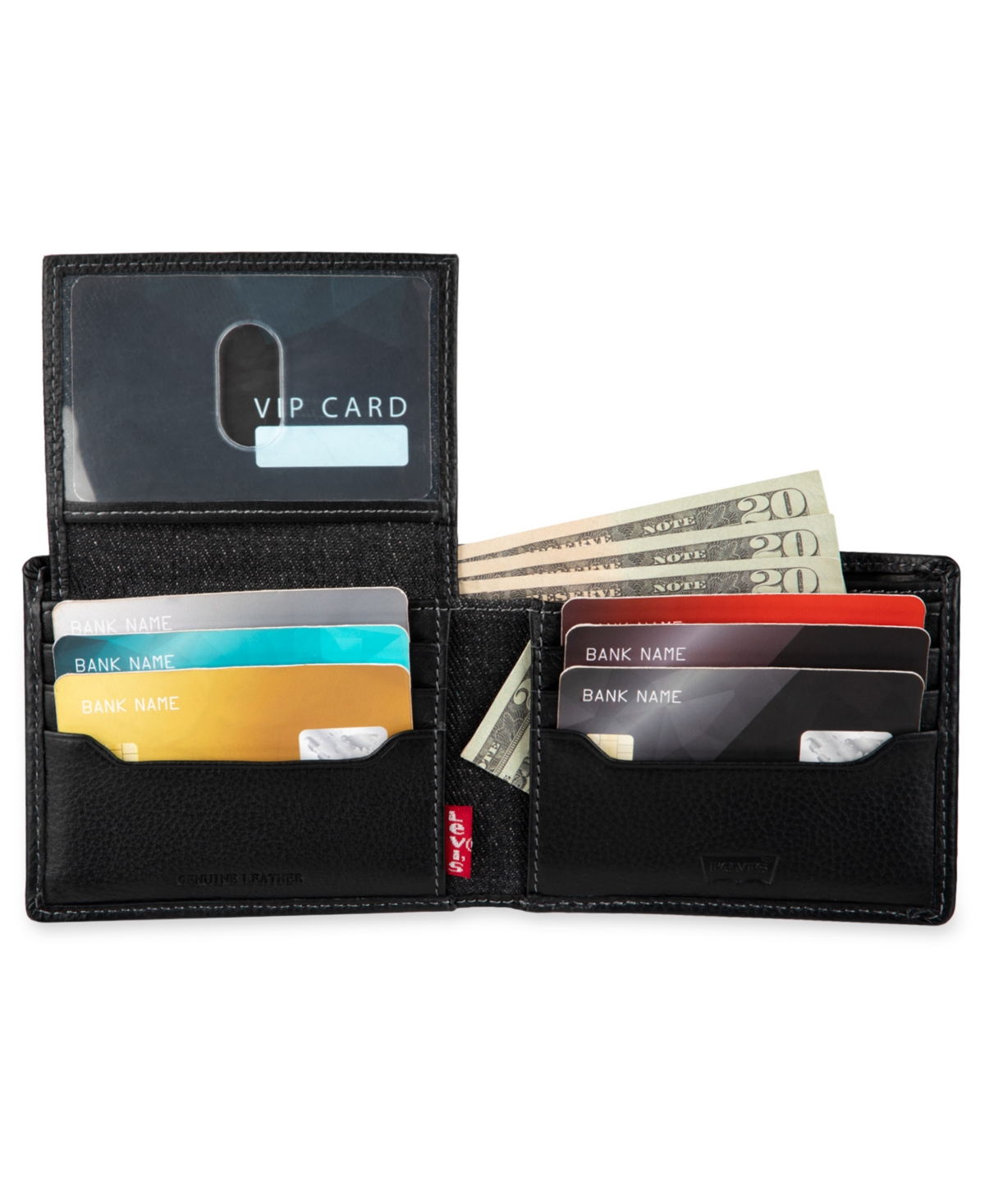 Levi's Men's Bill Divider And Ornament Passcase Wallet In Black