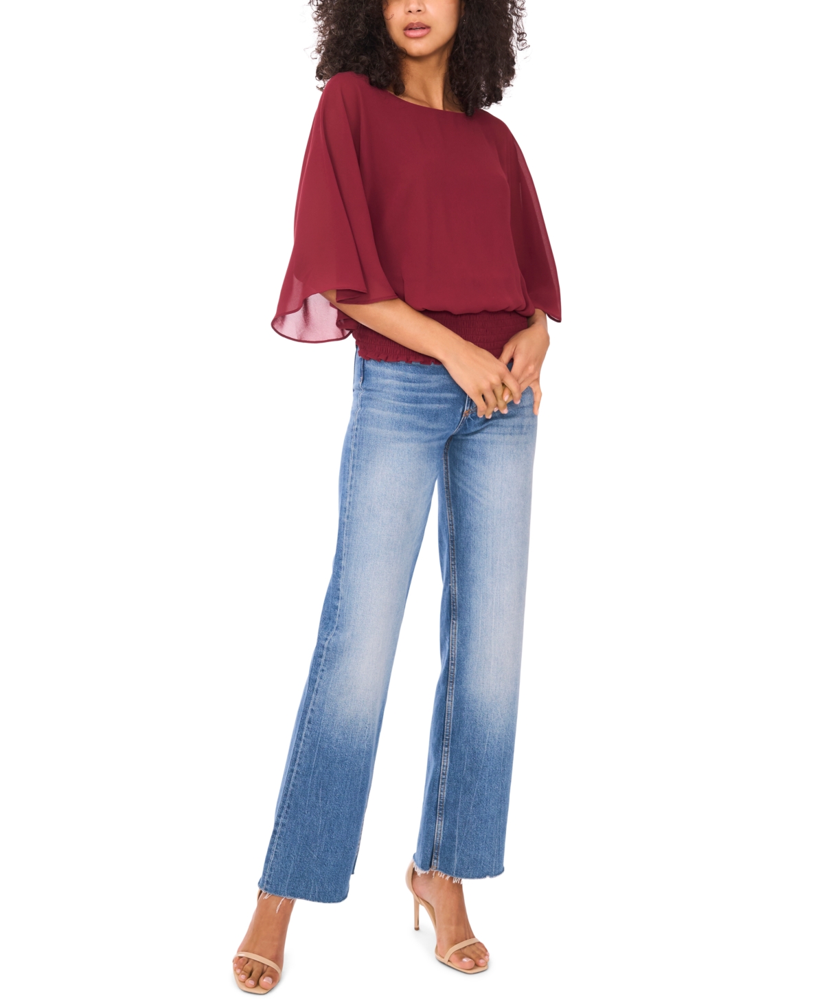 Sam & Jess Women's Smocked-waist Top In Burgundy