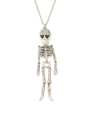 Faux Stone Pav&eacute; Skeleton Pendant Long Necklace