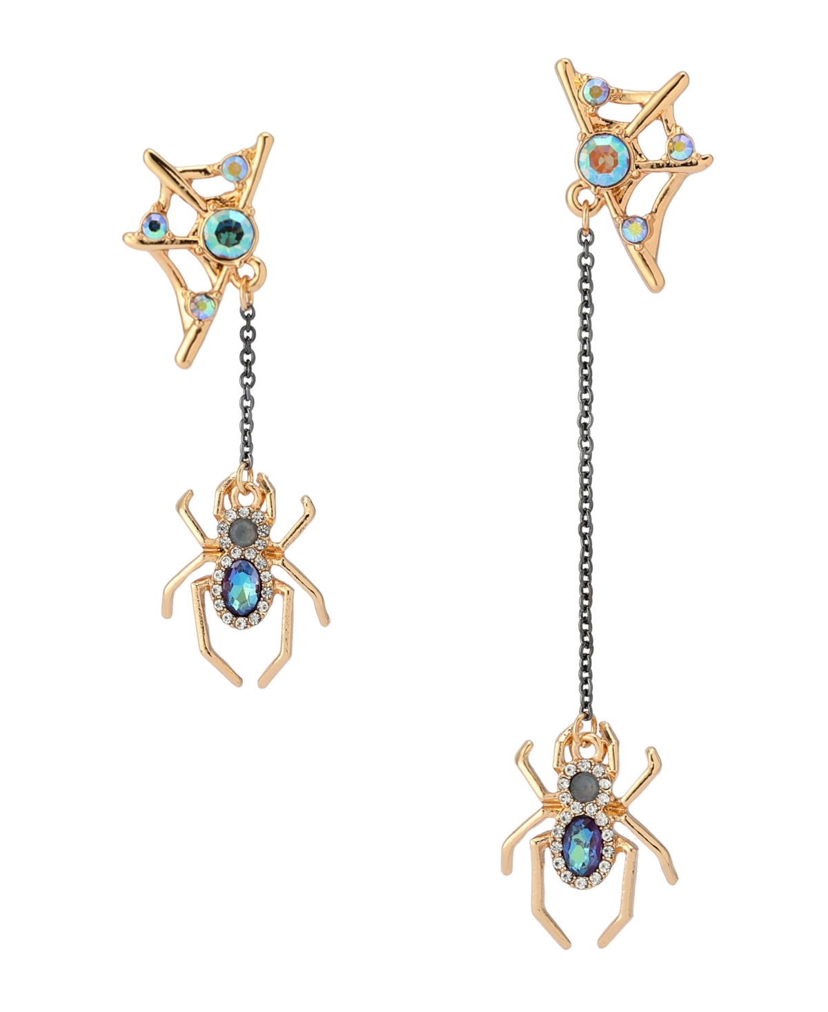 Betsey Johnson Faux Stone Spider Mismatch Linear Earrings In Multi