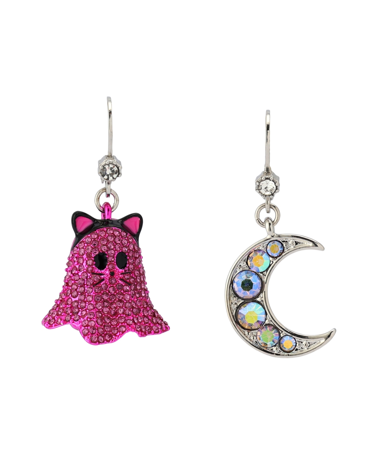 Betsey Johnson Faux Stone Halloween Cat Moon Mismatch Earrings