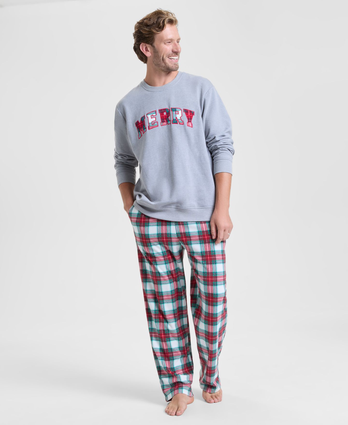 Мужской свитшот Holiday Lane Merry Plaid Appliqué Sweatshirt, цвет: Меланжевый серый — фото 2