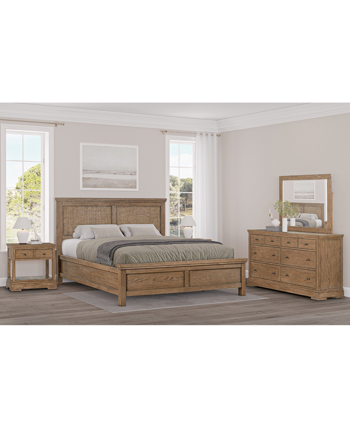 Macy's Alverton 3 Pc. Queen Cane Set (bed, Dresser & 1-drawer Nightstand), Created For  In Brown