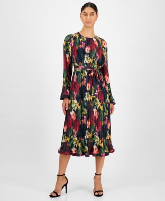 T Tahari - Women's Floral-Print Pleated Midi Dress