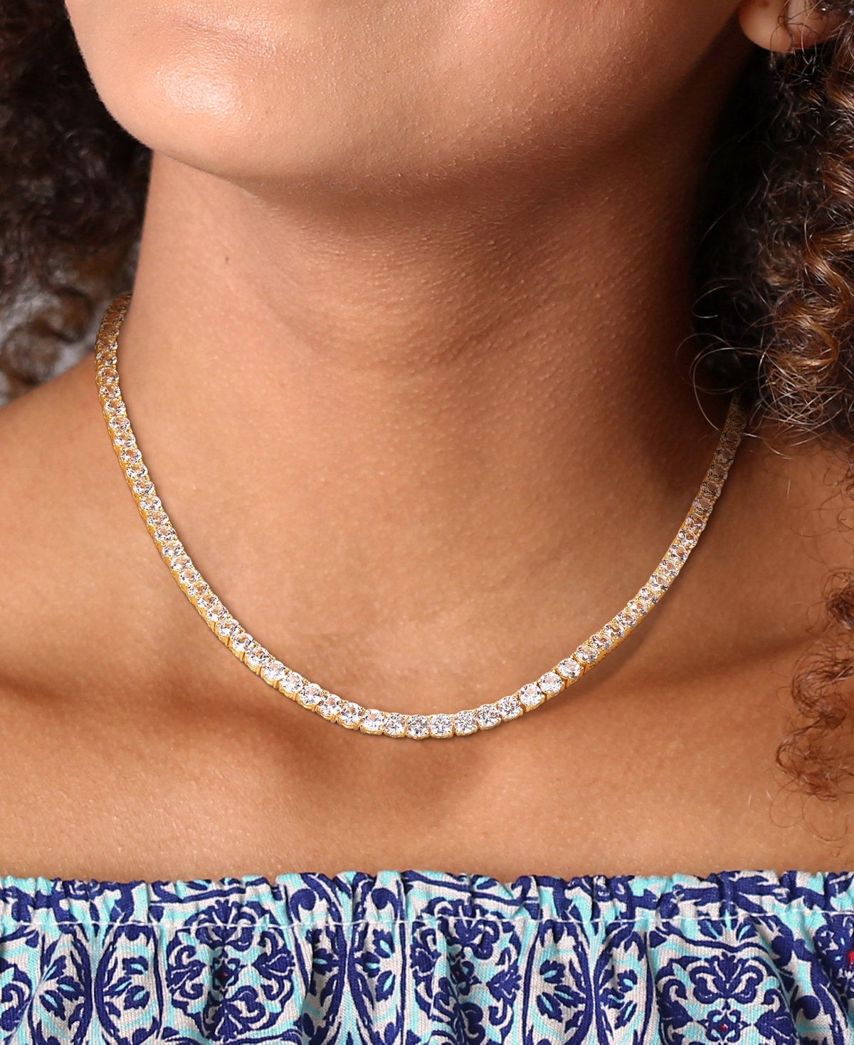 Macy's Lab Grown White Sapphire Tennis Necklace (33 Ct. T.w.) In Sterling Silver, 18" (also Available In 18 In Gold