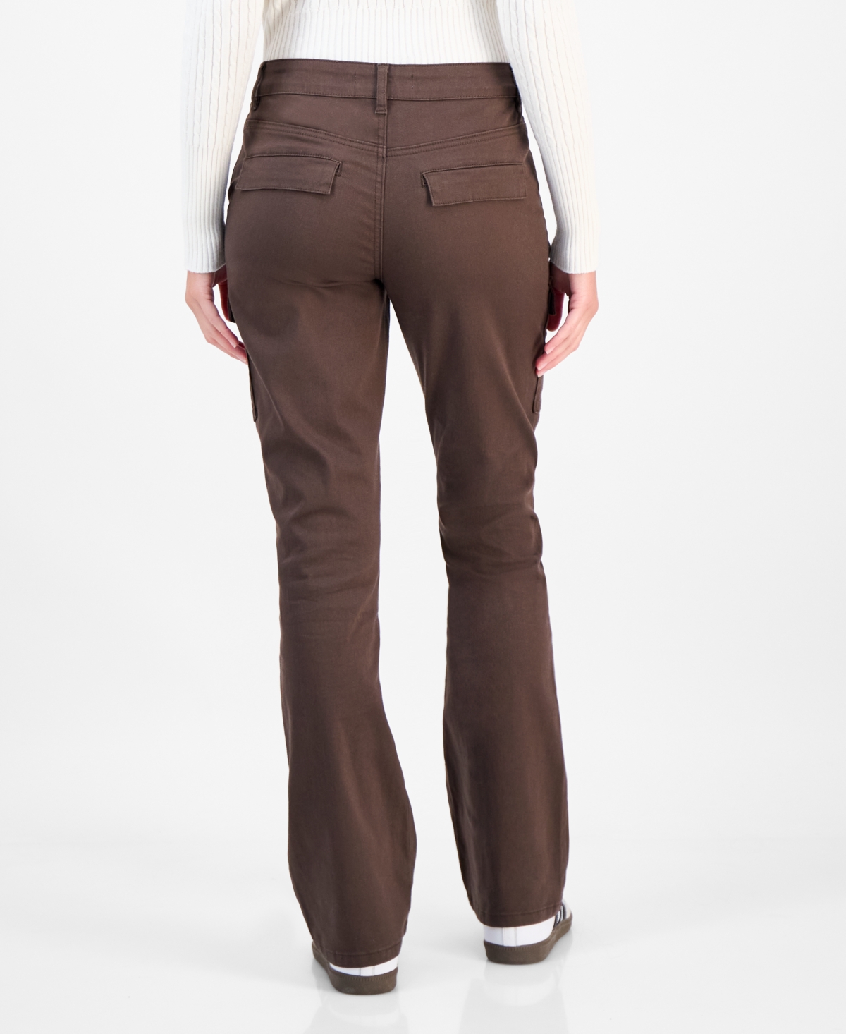 Madden Girl Juniors' High-rise Twill Bootcut Cargo Pants In Brown