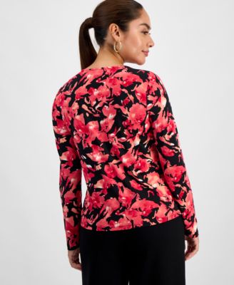 Petite Printed Zip-Front Top, Macy's Exclusive