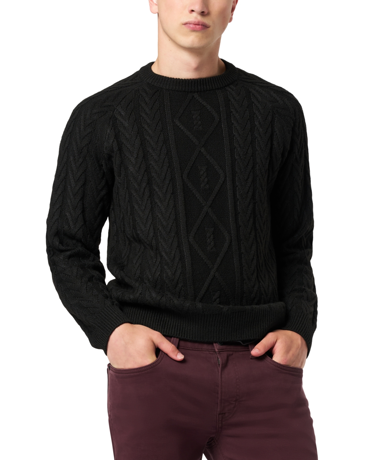 Buffalo David Bitton Men's Walder Solid Cable Knit Sweater In Black