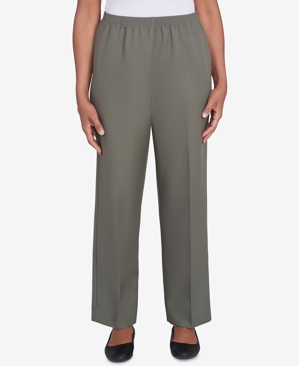 Alfred Dunner Petite Classic Full Elastic Short Mid Rise Pant In Green