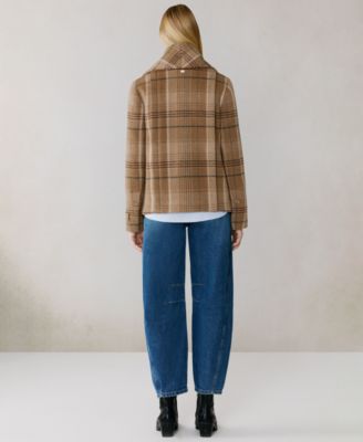 Women's Short Plaid Wool Blend Coat