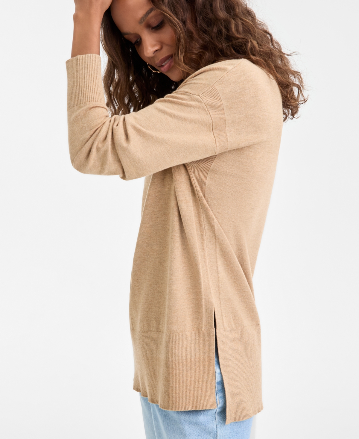 Inc International Concepts Petite Everyday Sweater Tunic, Macy's Exclusive In Brown