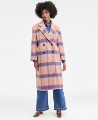 Women's Brushed Plaid Double-Breasted Coat, Macy's Exclusive