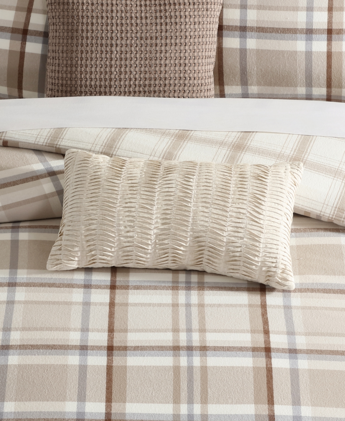 Levtex Spencer Plaid Textured Decorative Pillow, 12" X 22" In Neutral