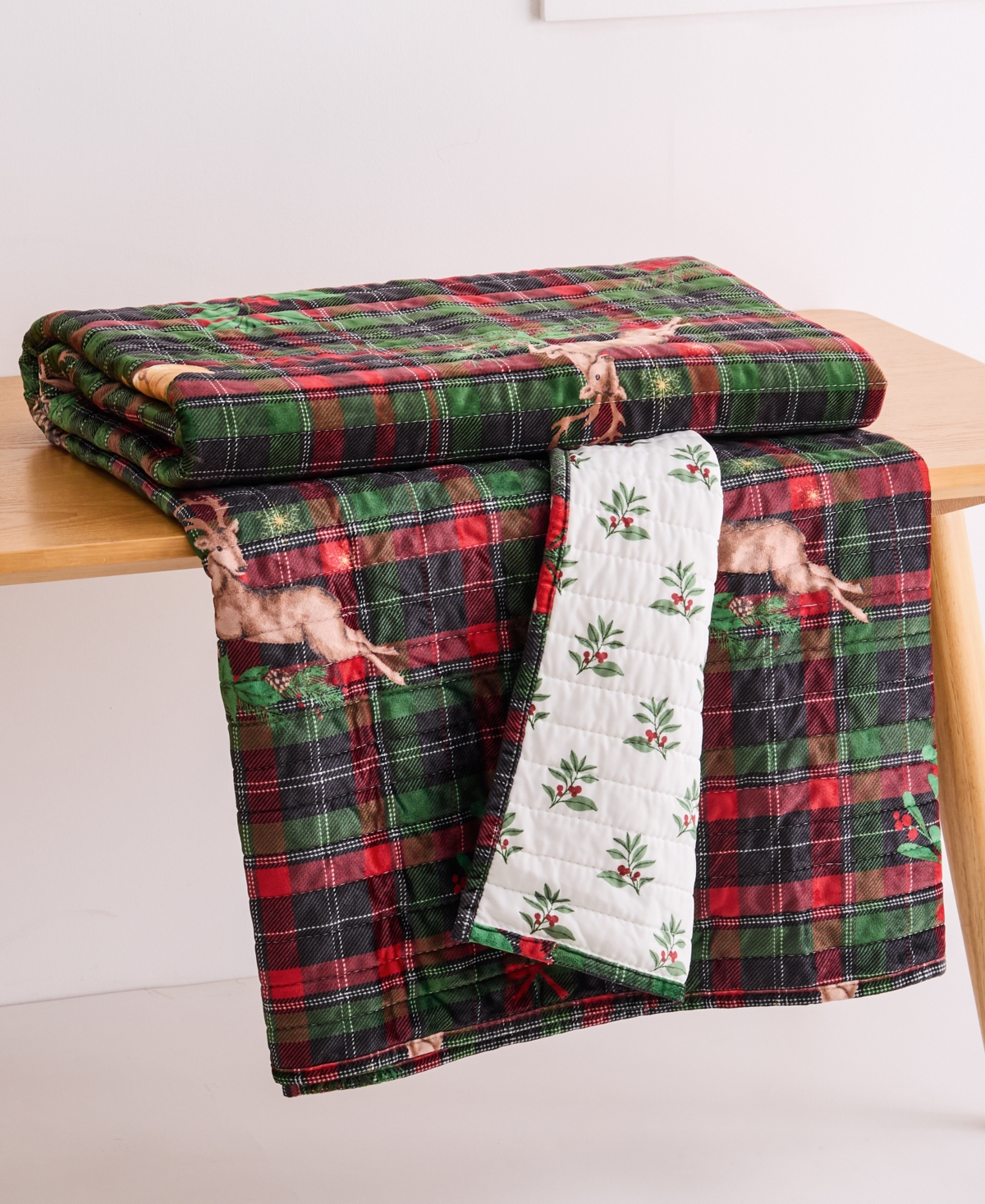Levtex Merry Tartan Reversible Quilted Throw, 50" X 60" In Green