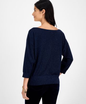 Women's Dolman-Sleeve Boat-Neck Shine Sweater