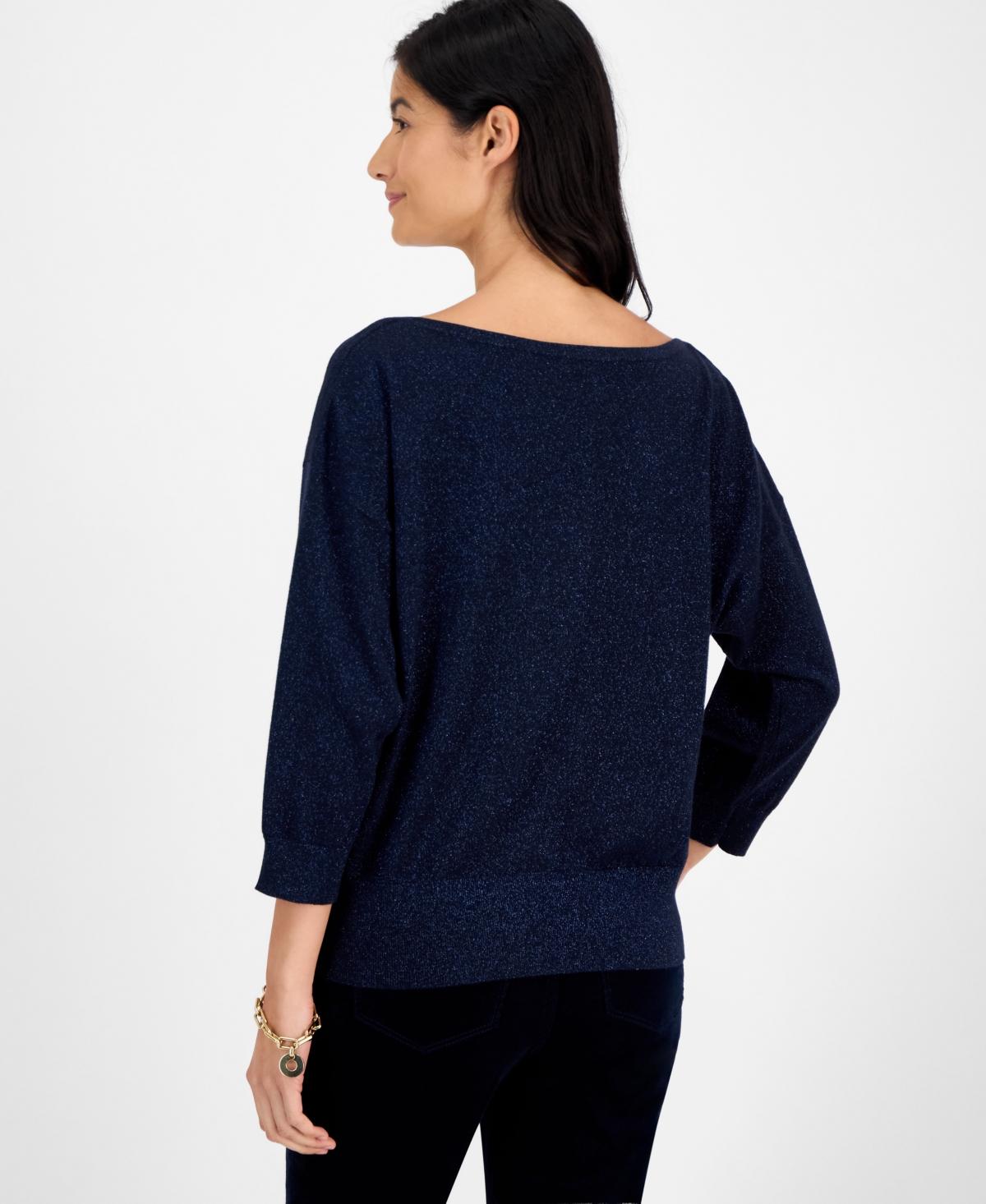 Tommy Hilfiger Women's Dolman-sleeve Boat-neck Shine Sweater In Blue