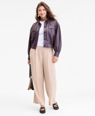 On 34th - Women's Faux-Leather Bomber Jacket