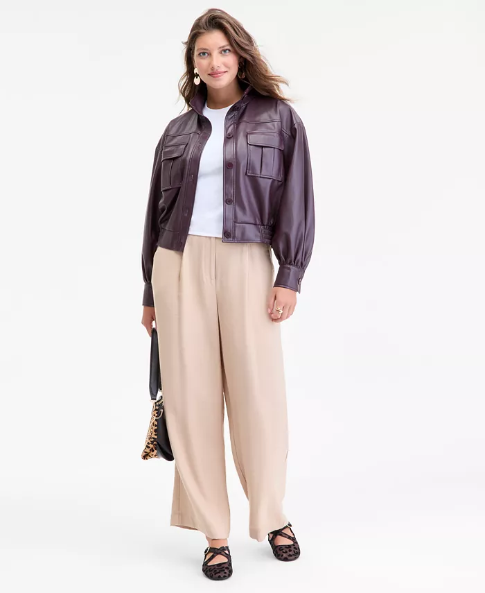Women's Faux-Leather Bomber Jacket