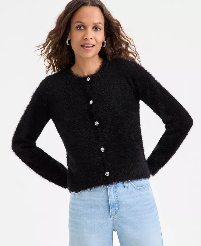 Petite Rhinestone-Button Cardigan - thumbnail 5