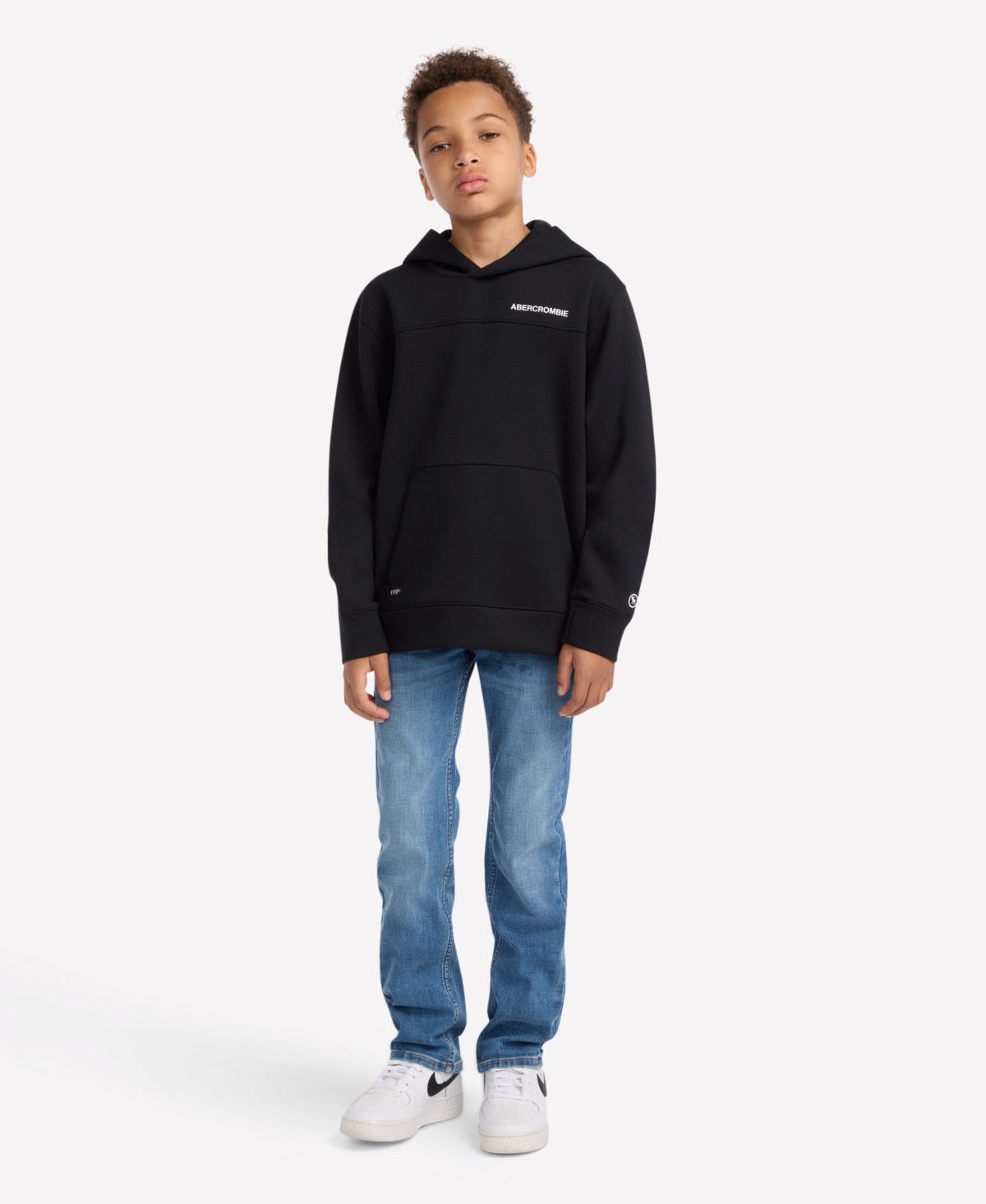 Abercrombie Boys Ypb Neoknit Technical Pullover Hoodie In Black