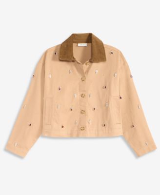 Women's Embellished Corduroy Collar Cropped Jacket, XXS-3X, Macy's Exclusive