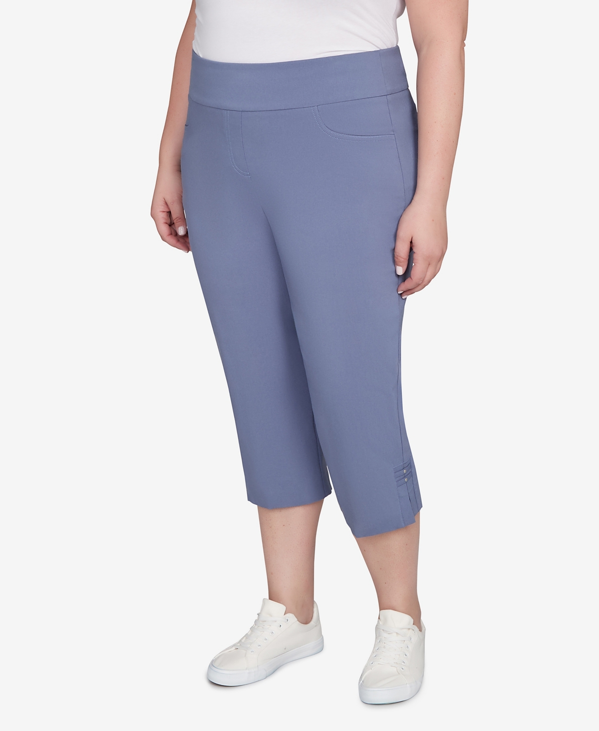 Hearts Of Palm Plus Size Solid Tech Stretch Capri Pants In Blue