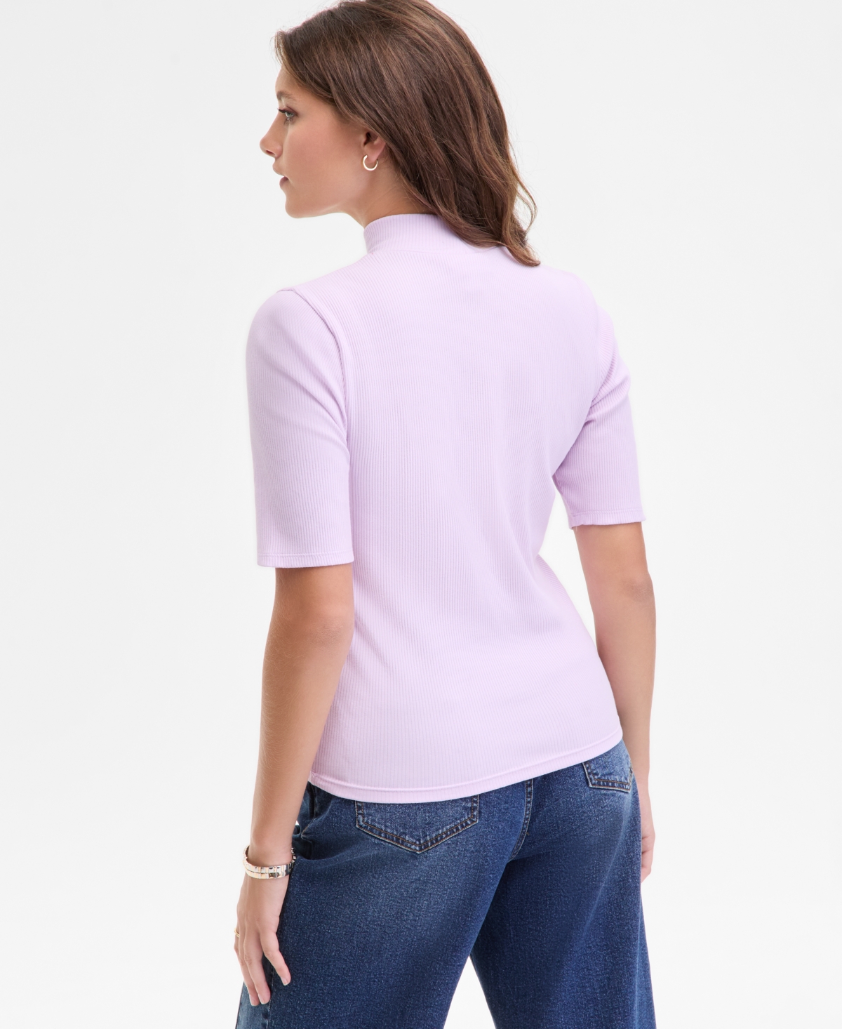On 34th Women's Mock Neck Elbow-sleeve Top, Created For Macy's In Purple