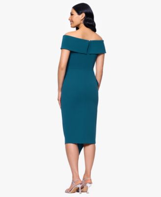 Off-the-Shoulder Midi Scuba Crepe Dress