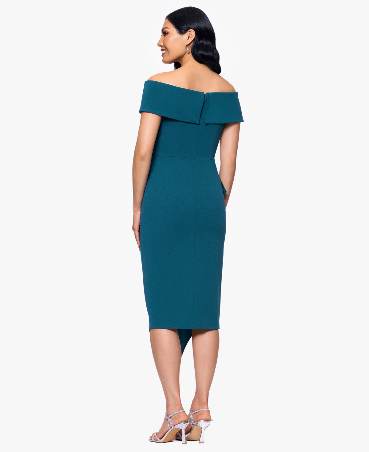 B & A By Betsy And Adam Off-the-shoulder Midi Scuba Crepe Dress In Blue
