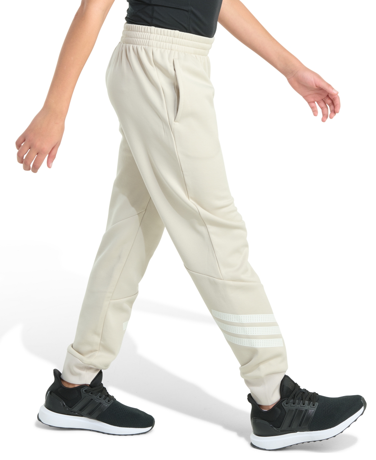 Adidas Originals Big Boys Elastic Waistband 3-stripe Jogger Pants In Neutral