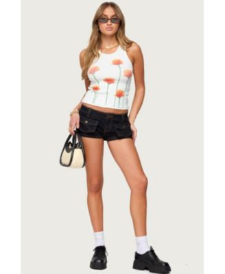 Womens Cavella Stretchy Denim Micro Shorts