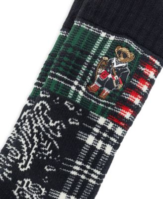 Men's Patchwork Bear Embroidered Crew Socks