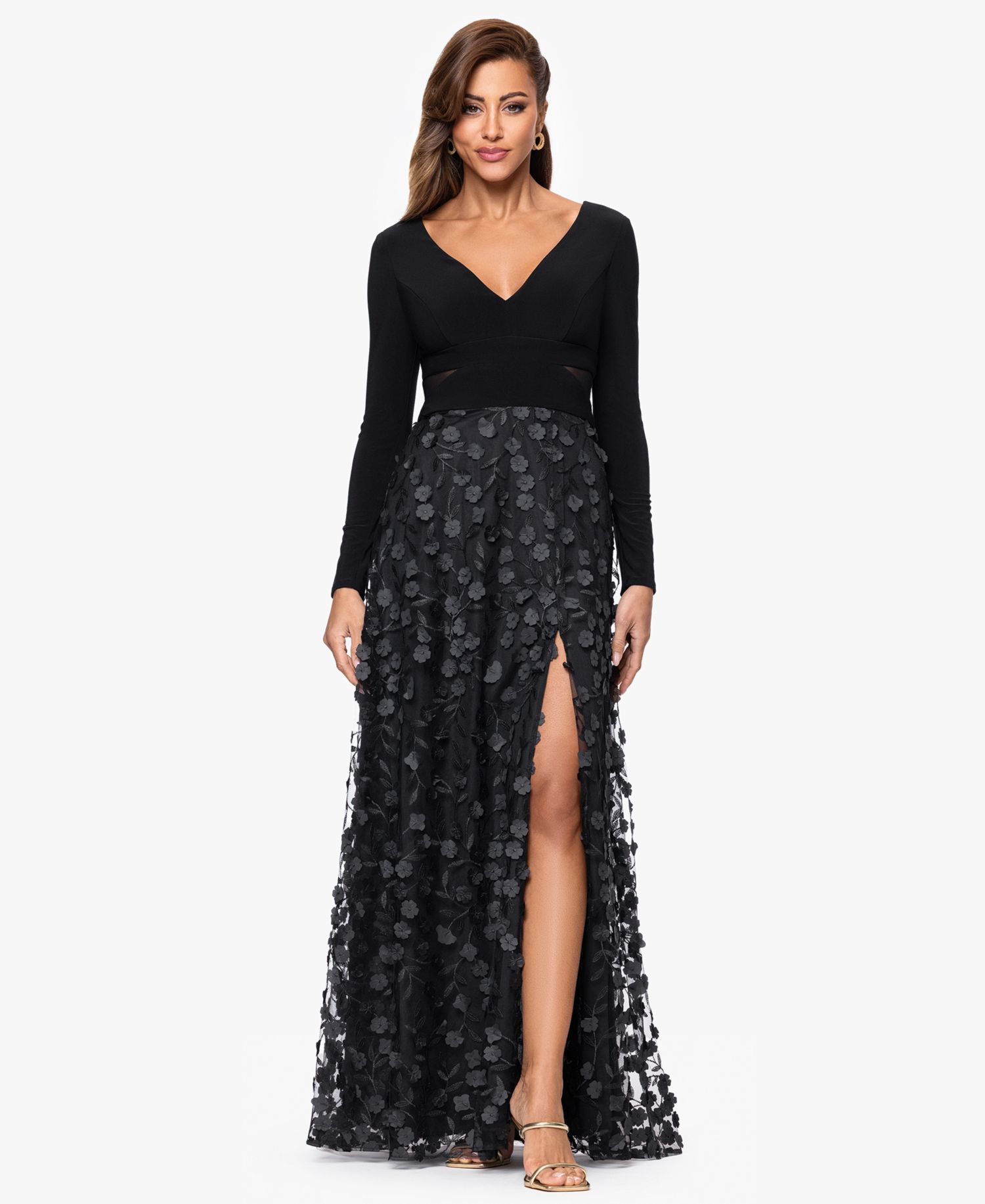 Petite Long Sleeve Embellished Skirt Dress