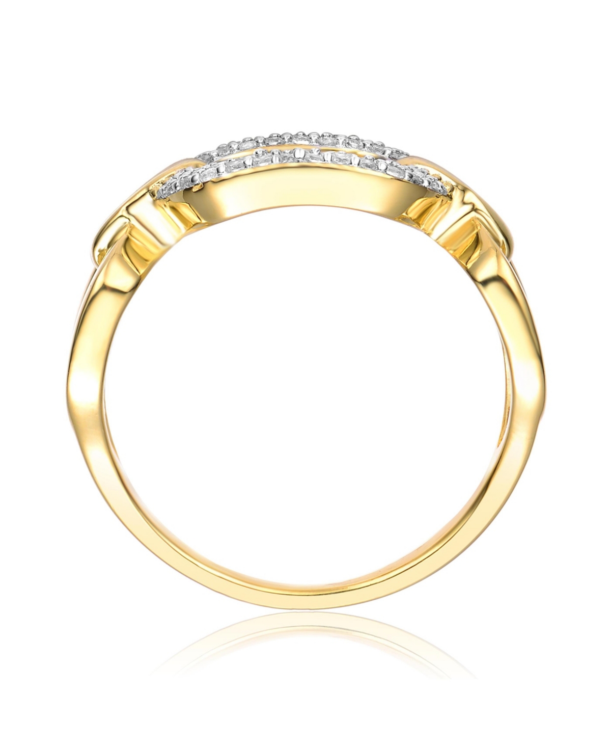 14k Yellow Gold Plated with Cubic Zirconia Pave Triple Chain Link Ring