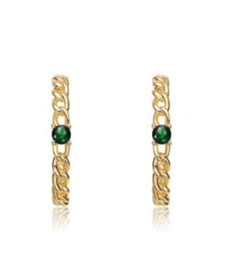 14K Gold Plated with Green Cubic Zirconia Braided Hoop Earrigns