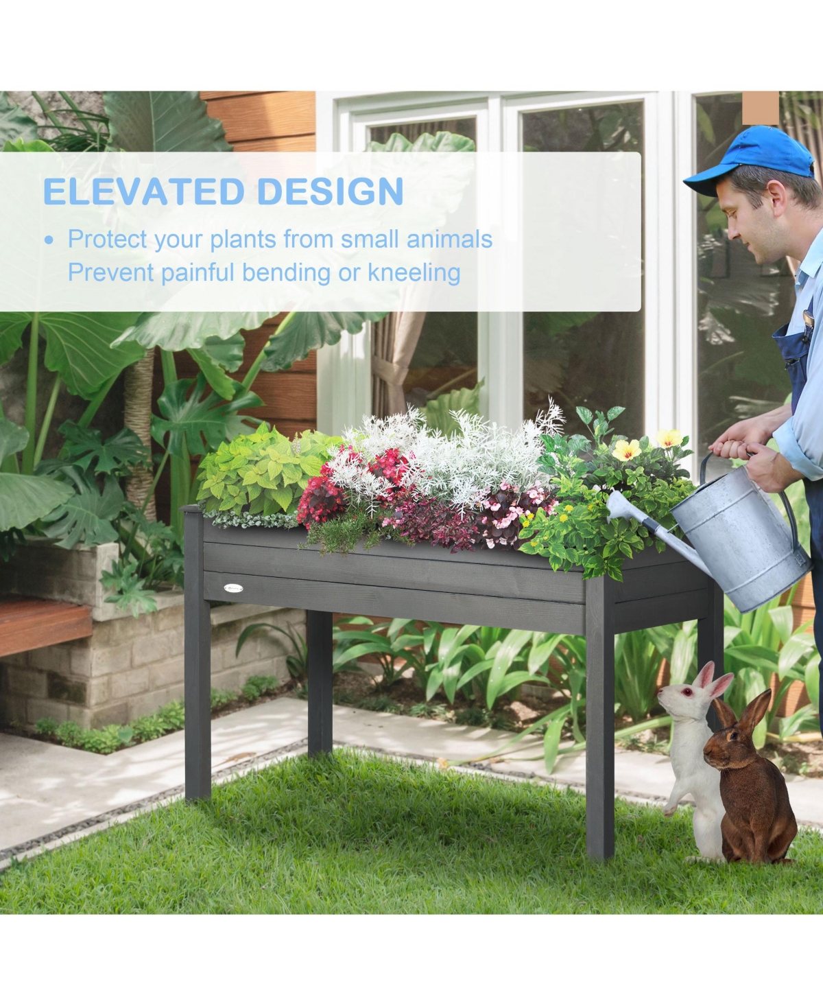 Outsunny 48" Raised Garden Bed Elevated Wooden Planter Box with Holes,