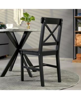 Wooden Farmhouse Dining Chairs Set of 2 with Cross Back,
