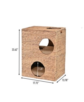 Jaxon 18" Modern Classic 2-Tier Handwoven Hyacinth Rectangular 5-Hole Pet Condo with 2 Machine-Washable Cushions
