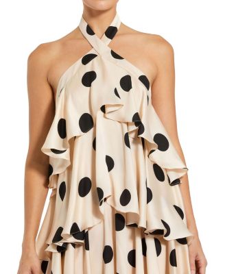 パーティードレス Mac Duggal Halter Polka Dot Ruffle Charmeuse Maxi Dress Mac Duggal Women's Polka Dot Charmeuse Halter Tiered Ruffle