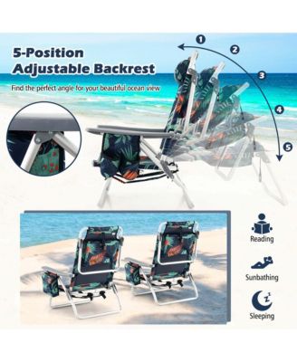 2-Pack Folding Backpack Beach Chair 5-Position Outdoor Reclining Chairs with Pillow