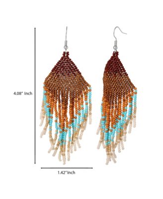 Beaded Fringe Earrings in Turquoise and Brown Ombre