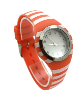 Orange Stripped Silicone Band Women Watch
